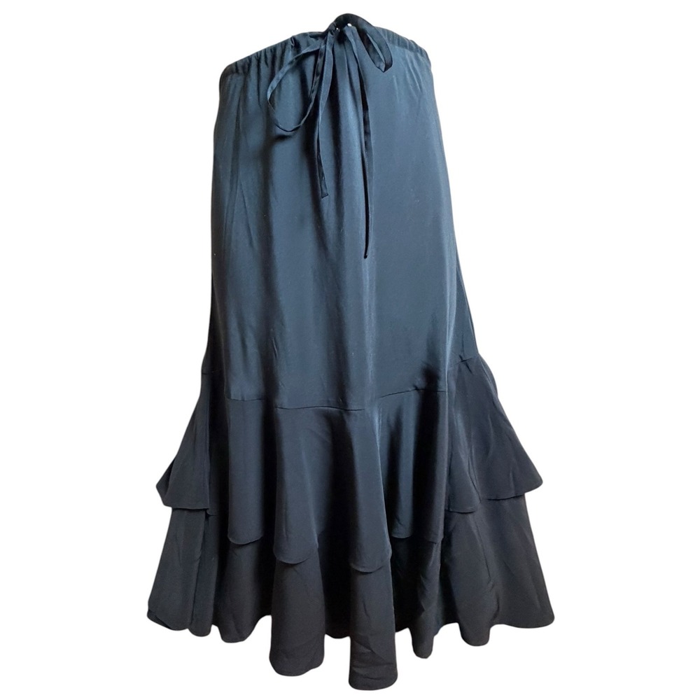 Suzanne Somers Collection Black Tiered Ruffle Maxi Skirt Large